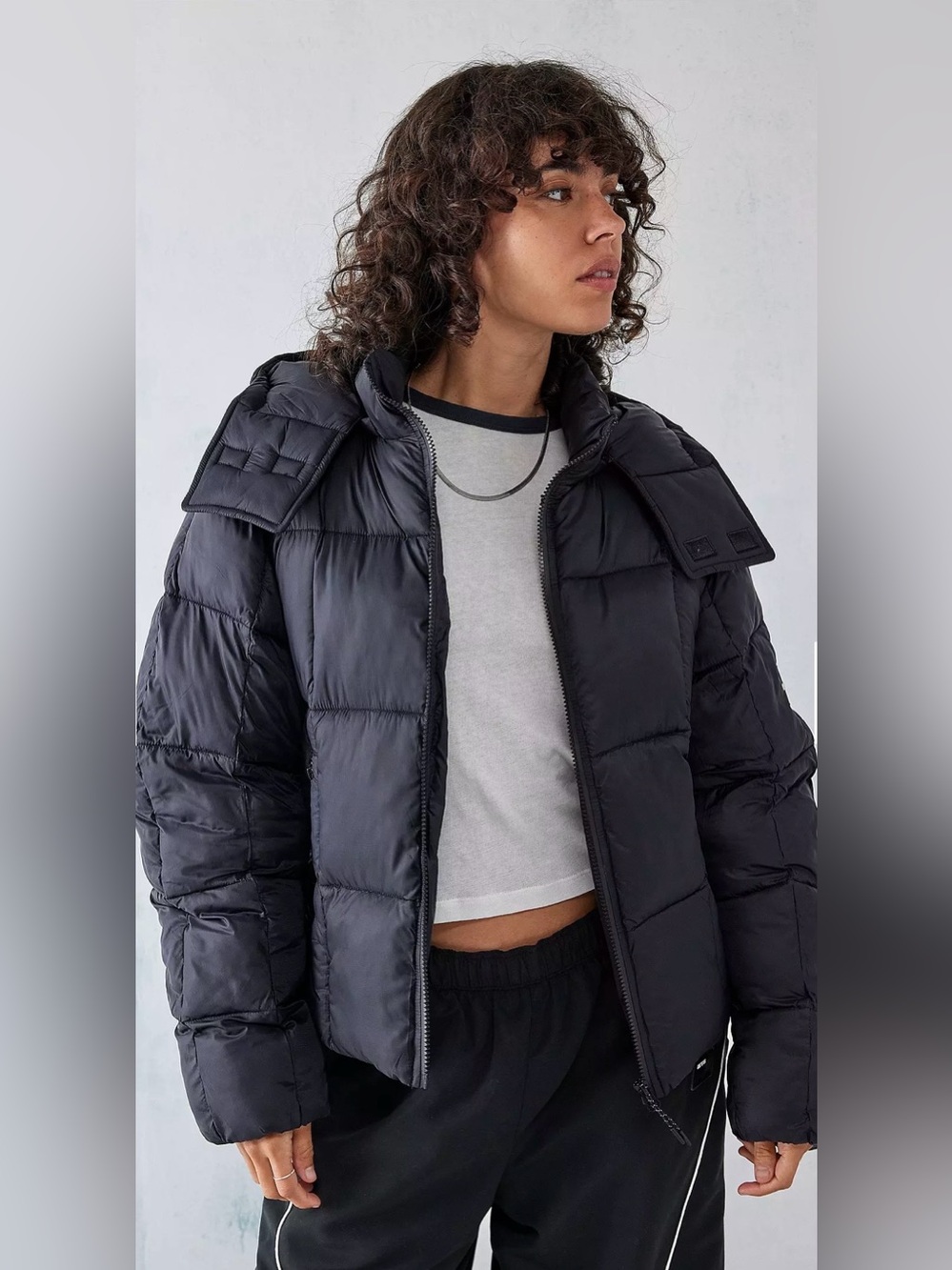 NWT Urban Outfitters IETS FRANS Recycled Riga Puffer Jacket Hooded Black Small